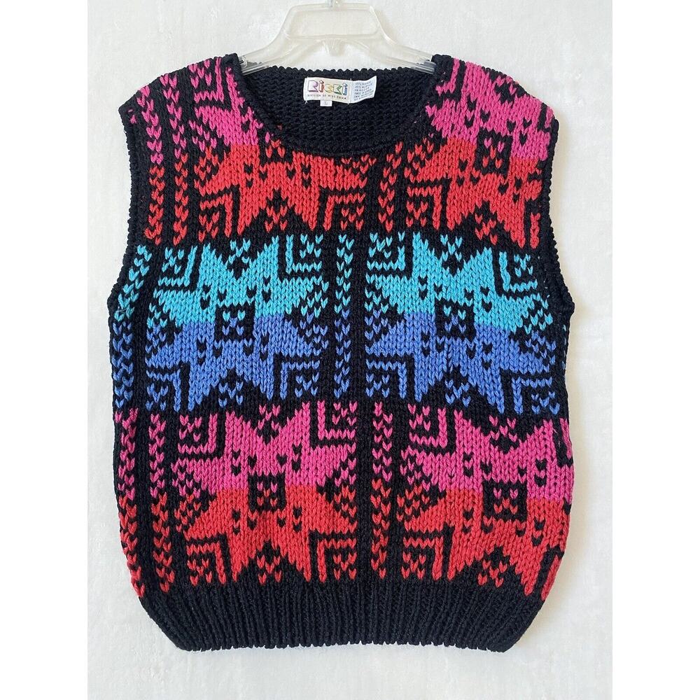 Vintage 90s RICKI Division of Miss Erika Sweater Vest Bright Colorful Sz L KOREA